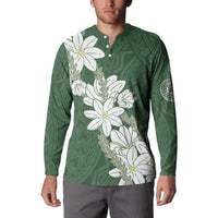 Ia Orana Tahiti Tiare Button Sweatshirt Sage Green Lei - Polynesian Pride