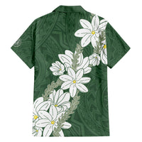 Ia Orana Tahiti Tiare Family Matching Off The Shoulder Long Sleeve Dress and Hawaiian Shirt Sage Green Lei - Polynesian Pride