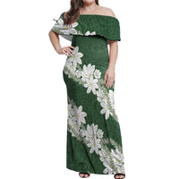 Ia Orana Tahiti Tiare Off Shoulder Maxi Dress Sage Green Lei - Polynesian Pride