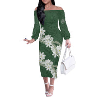 Ia Orana Tahiti Tiare Off The Shoulder Long Sleeve Dress Sage Green Lei - Polynesian Pride