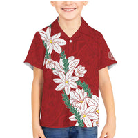 Ia Orana Tahiti Tiare Family Matching Mermaid Dress and Hawaiian Shirt Crimson Lei - Polynesian Pride