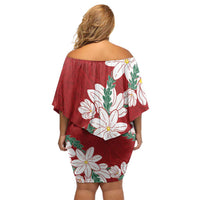 Ia Orana Tahiti Tiare Family Matching Off Shoulder Short Dress and Hawaiian Shirt Crimson Lei - Polynesian Pride