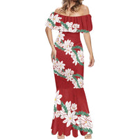 Ia Orana Tahiti Tiare Mermaid Dress Crimson Lei - Polynesian Pride