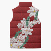 Ia Orana Tahiti Tiare Sleeveless Puffer Jacket Crimson Lei - Polynesian Pride