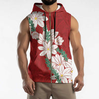 Ia Orana Tahiti Tiare Sleeveless Zip Hoodie Crimson Lei - Polynesian Pride