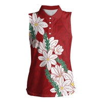 Ia Orana Tahiti Tiare Women Sleeveless Polo Shirt Crimson Lei - Polynesian Pride