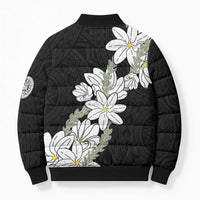 Ia Orana Tahiti Tiare Bomber Puffer Jacket Black Lei - Polynesian Pride