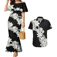 Ia Orana Tahiti Tiare Couples Matching Mermaid Dress and Hawaiian Shirt Black Lei - Polynesian Pride