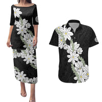 Ia Orana Tahiti Tiare Couples Matching Puletasi and Hawaiian Shirt Black Lei - Polynesian Pride