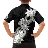 Ia Orana Tahiti Tiare Family Matching Long Sleeve Bodycon Dress and Hawaiian Shirt Black Lei - Polynesian Pride
