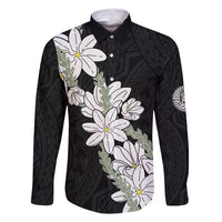 Ia Orana Tahiti Tiare Family Matching Long Sleeve Bodycon Dress and Hawaiian Shirt Black Lei - Polynesian Pride