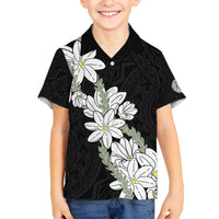 Ia Orana Tahiti Tiare Family Matching Long Sleeve Bodycon Dress and Hawaiian Shirt Black Lei - Polynesian Pride