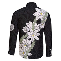 Ia Orana Tahiti Tiare Family Matching Off The Shoulder Long Sleeve Dress and Hawaiian Shirt Black Lei - Polynesian Pride