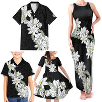 Ia Orana Tahiti Tiare Family Matching Tank Maxi Dress and Hawaiian Shirt Black Lei - Polynesian Pride