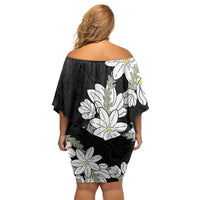 Ia Orana Tahiti Tiare Off Shoulder Short Dress Black Lei - Polynesian Pride