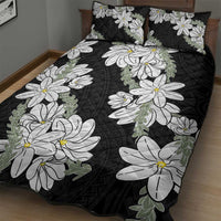 Ia Orana Tahiti Tiare Quilt Bed Set Black Lei - Polynesian Pride