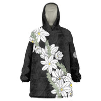 Ia Orana Tahiti Tiare Wearable Blanket Hoodie Black Lei - Polynesian Pride