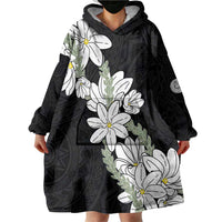 Ia Orana Tahiti Tiare Wearable Blanket Hoodie Black Lei - Polynesian Pride