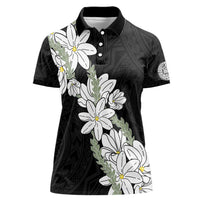 Ia Orana Tahiti Tiare Women Polo Shirt Black Lei - Polynesian Pride