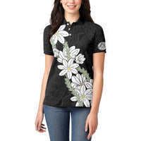Ia Orana Tahiti Tiare Women Polo Shirt Black Lei - Polynesian Pride