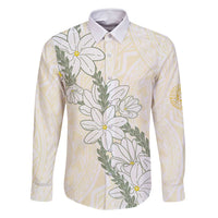 Ia Orana Tahiti Tiare Family Matching Long Sleeve Bodycon Dress and Hawaiian Shirt Lemon Yellow Lei - Polynesian Pride