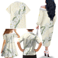 Ia Orana Tahiti Tiare Family Matching Off The Shoulder Long Sleeve Dress and Hawaiian Shirt Lemon Yellow Lei - Polynesian Pride