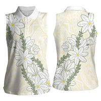 Ia Orana Tahiti Tiare Women Sleeveless Polo Shirt Lemon Yellow Lei - Polynesian Pride