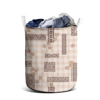 Hawaiian Quilt Tapa On Beige Palaka Motifs Laundry Basket