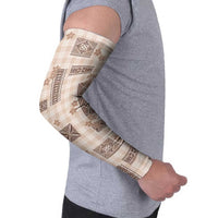 Hawaiian Quilt Tapa On Beige Palaka Motifs Arm Sleeves LT7 - Polynesian Pride