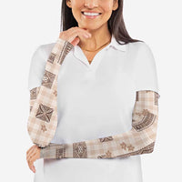 Hawaiian Quilt Tapa On Beige Palaka Motifs Arm Sleeves LT7 - Polynesian Pride