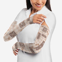 Hawaiian Quilt Tapa On Beige Palaka Motifs Arm Sleeves LT7 - Polynesian Pride