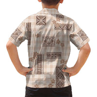 Hawaiian Quilt Tapa On Beige Palaka Motifs Family Matching Short Sleeve Bodycon Dress and Hawaiian Shirt LT7 - Polynesian Pride