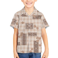 Hawaiian Quilt Tapa On Beige Palaka Motifs Family Matching Short Sleeve Bodycon Dress and Hawaiian Shirt LT7 Son's Shirt Beige - Polynesian Pride