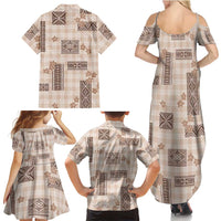 Hawaiian Quilt Tapa On Beige Palaka Motifs Family Matching Summer Maxi Dress and Hawaiian Shirt