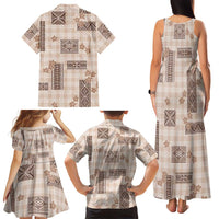 Hawaiian Quilt Tapa On Beige Palaka Motifs Family Matching Tank Maxi Dress and Hawaiian Shirt