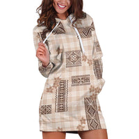 Hawaiian Quilt Tapa On Beige Palaka Motifs Hoodie Dress LT7 Beige - Polynesian Pride