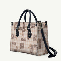 Hawaiian Quilt Tapa On Beige Palaka Motifs Leather Bag LT7 Beige - Polynesian Pride