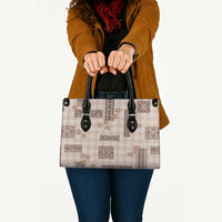 Hawaiian Quilt Tapa On Beige Palaka Motifs Leather Bag LT7 - Polynesian Pride