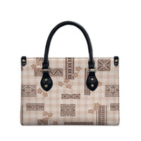 Hawaiian Quilt Tapa On Beige Palaka Motifs Leather Bag LT7 - Polynesian Pride