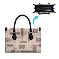 Hawaiian Quilt Tapa On Beige Palaka Motifs Leather Bag LT7 - Polynesian Pride