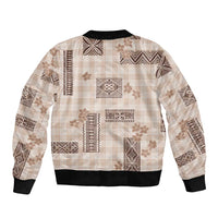 Hawaiian Quilt Tapa On Beige Palaka Motifs Sleeve Zip Bomber Jacket LT7 - Polynesian Pride