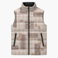 Hawaiian Quilt Tapa On Beige Palaka Motifs Sleeveless Puffer Jacket LT7 Unisex Beige - Polynesian Pride