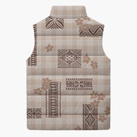 Hawaiian Quilt Tapa On Beige Palaka Motifs Sleeveless Puffer Jacket LT7 - Polynesian Pride