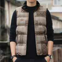 Hawaiian Quilt Tapa On Beige Palaka Motifs Sleeveless Puffer Jacket LT7 - Polynesian Pride