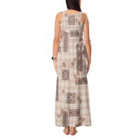 Hawaiian Quilt Tapa On Beige Palaka Motifs Tank Maxi Dress