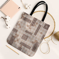 Hawaiian Quilt Tapa On Beige Palaka Motifs Tote Bag LT7 Black Strap One Size Beige - Polynesian Pride