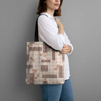 Hawaiian Quilt Tapa On Beige Palaka Motifs Tote Bag LT7 - Polynesian Pride