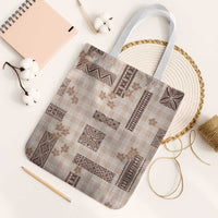 Hawaiian Quilt Tapa On Beige Palaka Motifs Tote Bag LT7 White Strap One Size Beige - Polynesian Pride