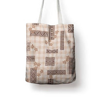 Hawaiian Quilt Tapa On Beige Palaka Motifs Tote Bag LT7 - Polynesian Pride