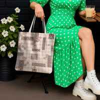 Hawaiian Quilt Tapa On Beige Palaka Motifs Tote Bag LT7 - Polynesian Pride